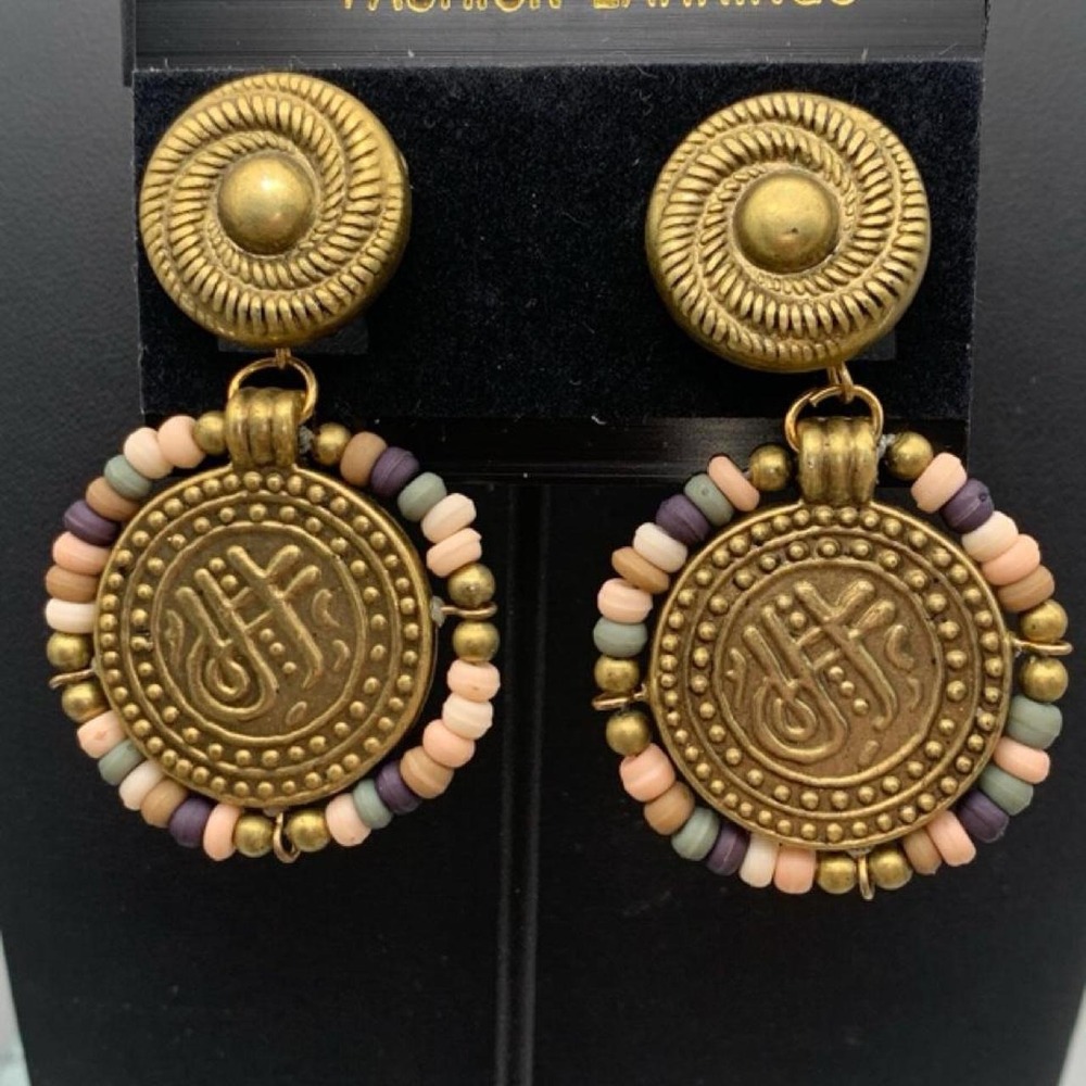 Vintage‎ New Old Stock gold tone lightweight clip on boho earrings